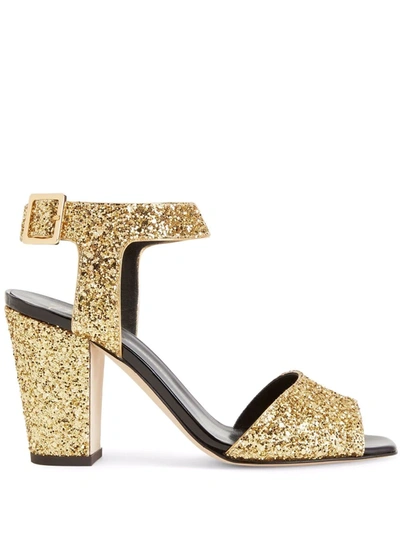 Shop Giuseppe Zanotti Emmanuelle Glitter Heeled Sandals In Gold