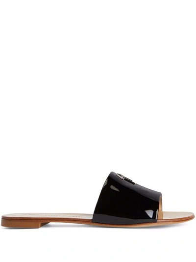 Giuseppe Zanotti Shirley Patent-effect Slides In Schwarz