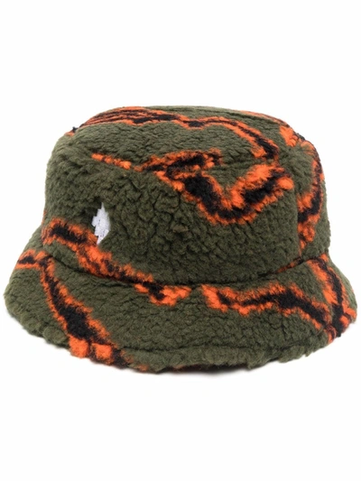 ABSTRACT-PATTERN SHEARLING BUCKET HAT