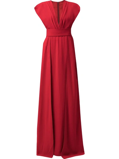 Shop Dolce & Gabbana V-neck Pleated Gown In Rot