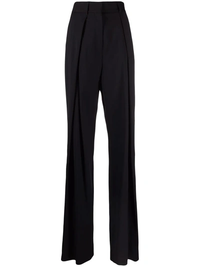 Shop Msgm High-waisted Wide-leg Trousers In Schwarz