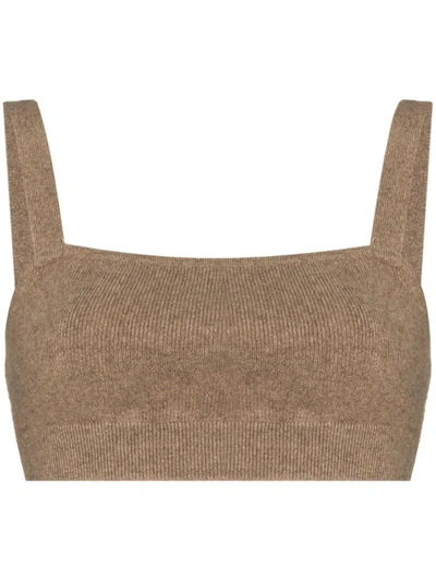 Shop Frame Knitted Square-neck Crop Top In Nude