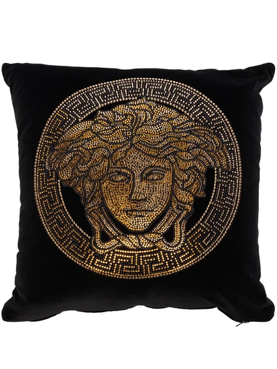 Shop Versace Studded Sequinned Medusa Head Cushion In Schwarz