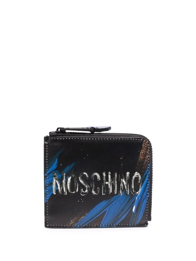Shop Moschino Logo-print Leather Wallet In Schwarz