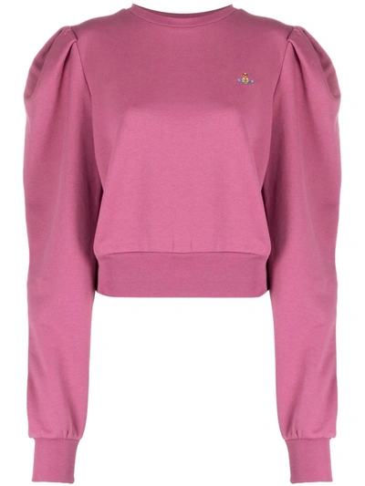 Shop Vivienne Westwood Orb-embroidered Puff-sleeve Sweatshirt In Rosa