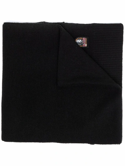Shop Parajumpers Logo-patch Knitted Scarf In Schwarz