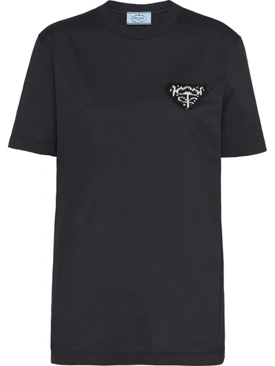 Shop Prada Knit Logo T-shirt In Schwarz
