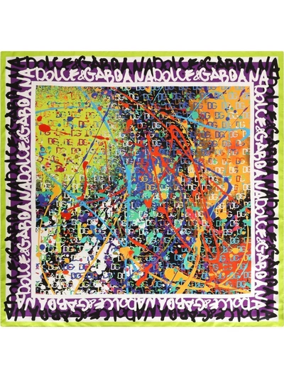 Shop Dolce & Gabbana Graffiti Logo-print Silk Scarf In Mehrfarbig