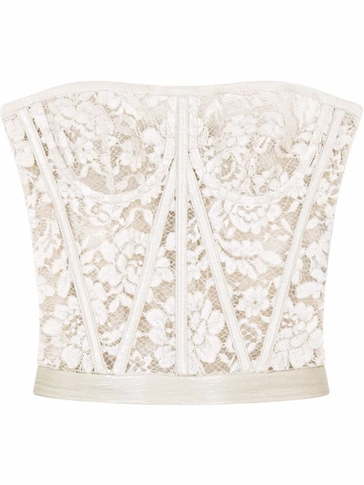 Shop Dolce & Gabbana Laminated Lace Bustier Top In Weiss