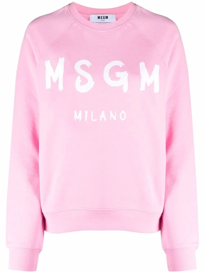 Shop Msgm Logo Crew-neck Jumper In Rosa