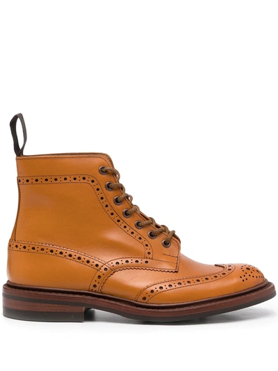 Shop Tricker's Perforated-design Leather Boots In Braun