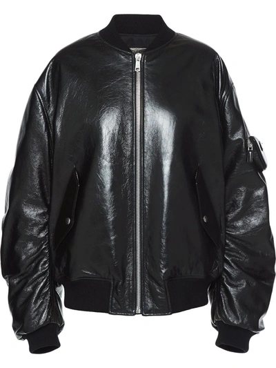 Shop Prada Nappa Leather Bomber Jacket In Schwarz