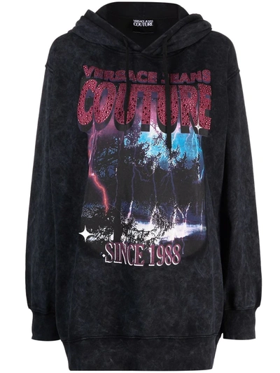 Shop Versace Jeans Couture Graphic-print Cotton Hoodie In Blau