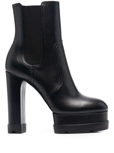 Shop Casadei High Block-heel Leather Boots In Schwarz