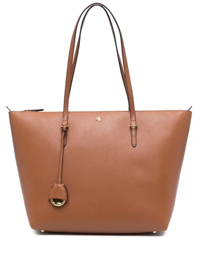 Shop Lauren Ralph Lauren Pebbled-texture Tote Bag In Braun