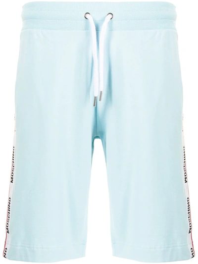 Shop Moschino Logo-tape Cotton Track Shorts In Blau