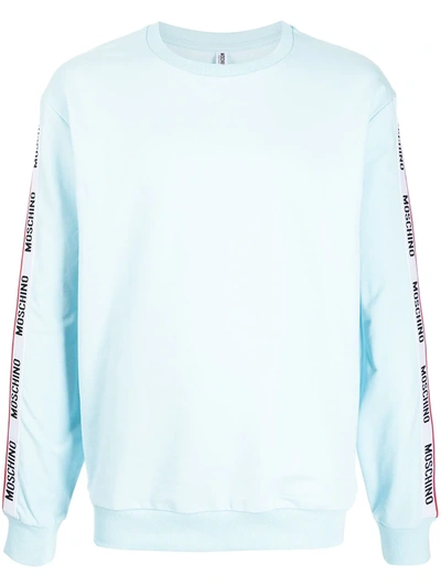 Shop Moschino Logo-tape Cotton Sweatshirt In Blau