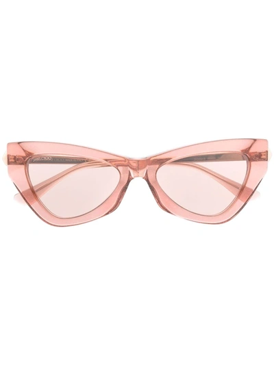 Jimmy Choo Donna Pink Flash And Silver Cat Eye Sunglasses With Pink Glitter In Rosa