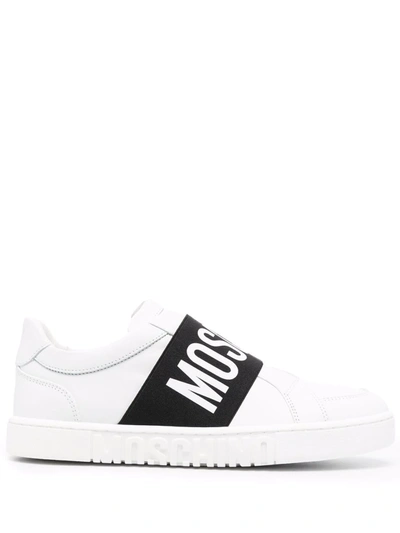 Shop Moschino Logo-strap Low-top Sneakers In Weiss