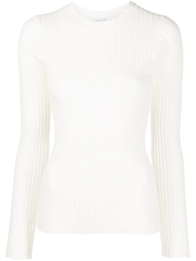 Shop Anine Bing Cecilia Long-sleeve Ribbed-knit Top In Weiss