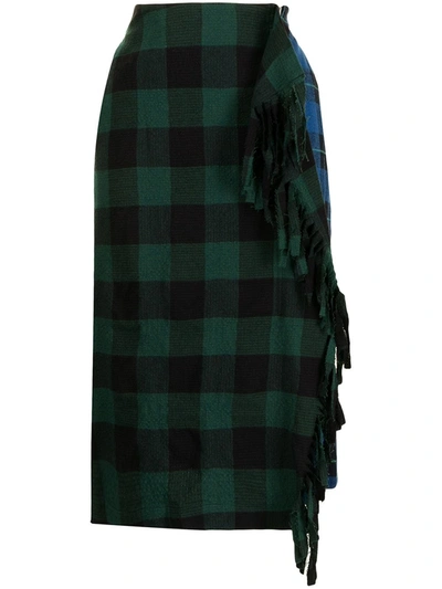 Shop Pushbutton Asymmetric Patchwork-tartan Midi-skirt In Blau
