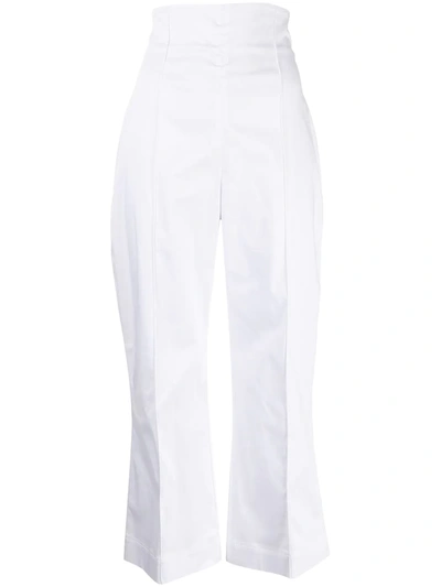 Shop Silvia Tcherassi Piped-trim High-waisted Trousers In Weiss