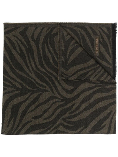 Shop Tom Ford Zebra-print Wool Scarf In Grün