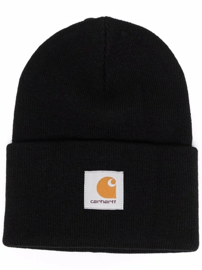 Shop Carhartt Logo Patch Beanie In Schwarz