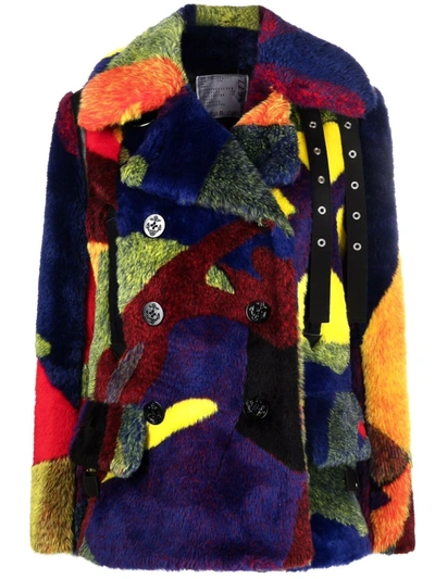 Shop Sacai Patchwork Double-breasted Coat In 926