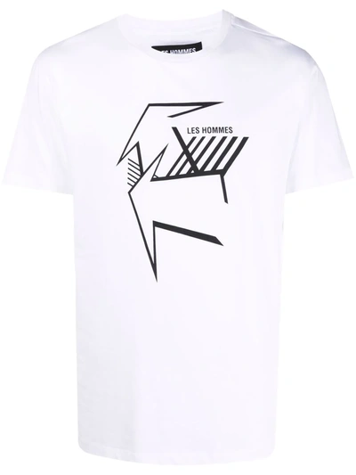 Shop Les Hommes Graphic-print Cotton T-shirt In Weiss