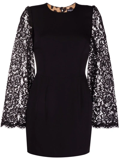 Shop Dolce & Gabbana Lace Sleeves Dress In Schwarz