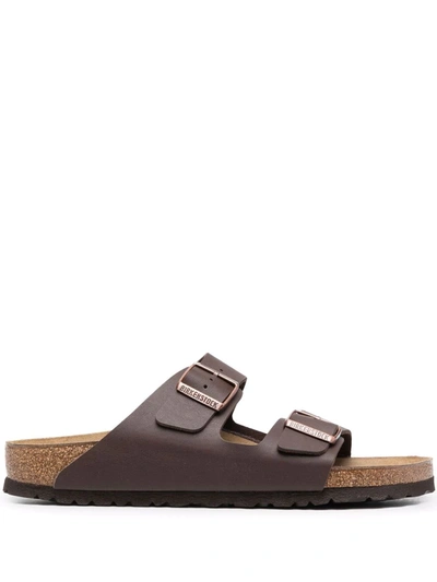 Shop Birkenstock Arizona Buckled Sandals In Dark Brown