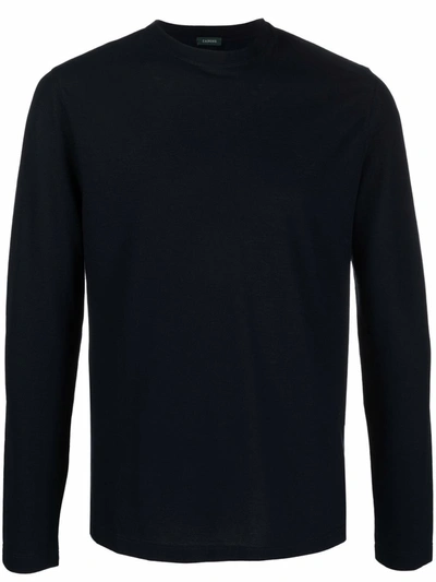 Shop Zanone Round Neck Long-sleeved Top In Blau