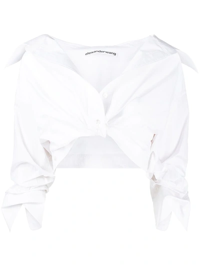 Shop Alexander Wang Ruched Cropped Shirt In Weiss