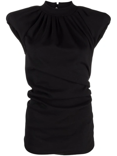 Attico Ruched Asymmetric Top In Black