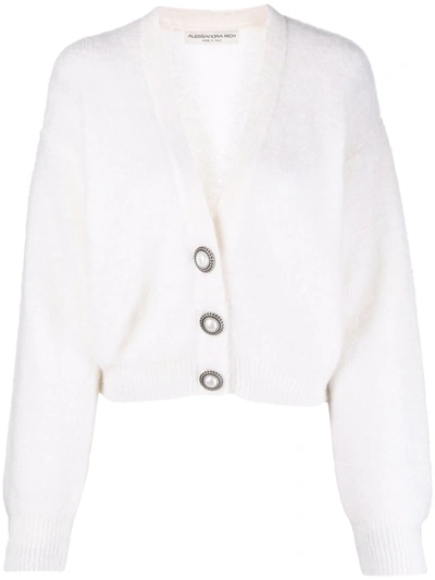 Shop Alessandra Rich Pearl-button V-neck Cardigan In Weiss