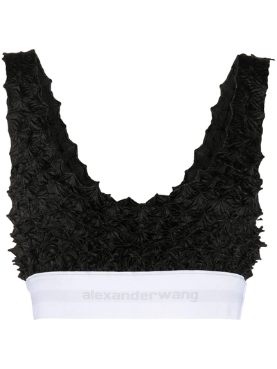 Alexander Wang Ruched Logo-underband Bralette In Black