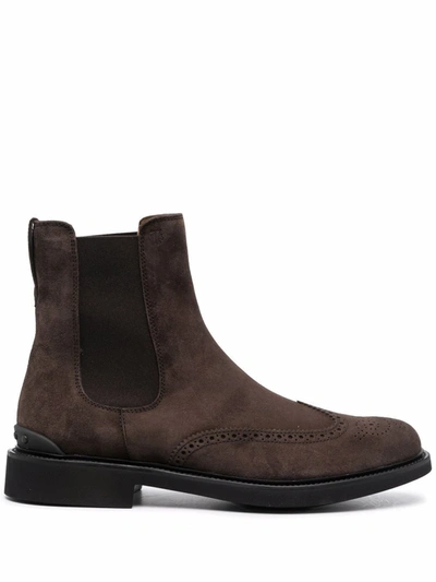 Shop Tod's Perforated Chelsea Boots In Braun