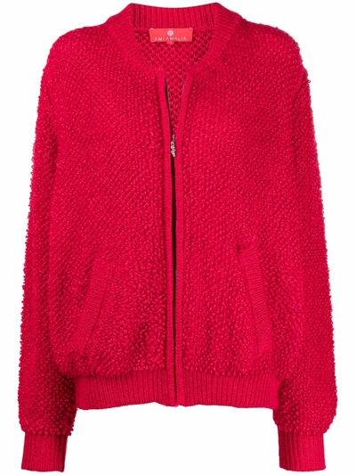 Shop Ami Amalia Chunky-knit Silk-blend Cardigan In Rot