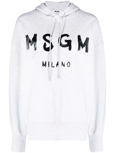 Shop Msgm Logo-print Hoodie In Grau