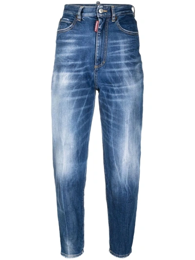 Shop Dsquared2 High-rise Distressed-effect Skinny Jeans In Blau