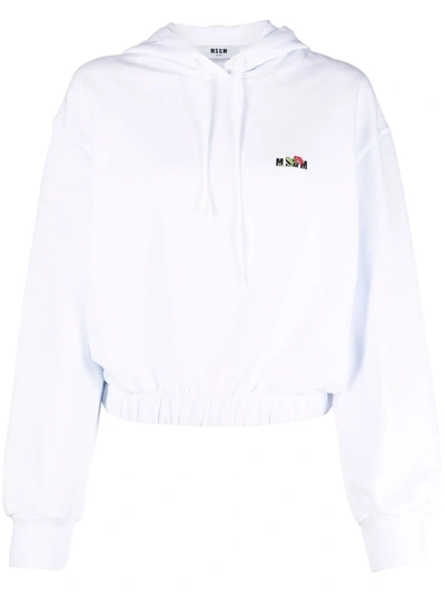 Shop Msgm Chest Logo-print Hoodie In Weiss