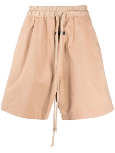 Shop Fear Of God Logo-patch Drop-crotch Track Shorts In Nude