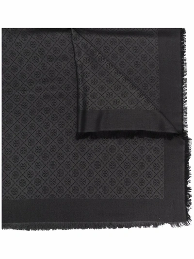 Tory Burch Medallion-embroidery Fringed Scarf In Schwarz
