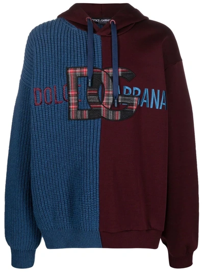 Shop Dolce & Gabbana Panelled Logo-patch Hoodie In Blau