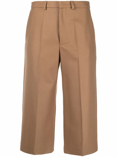 Shop Moncler Wide-leg Cropped Trousers In Braun