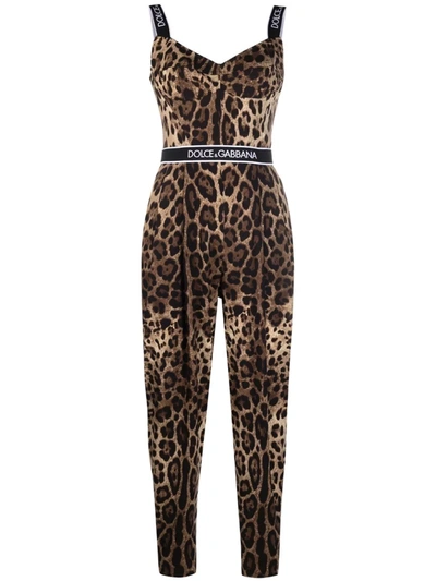 Shop Dolce & Gabbana Leopard-print Jumpsuit In Brown