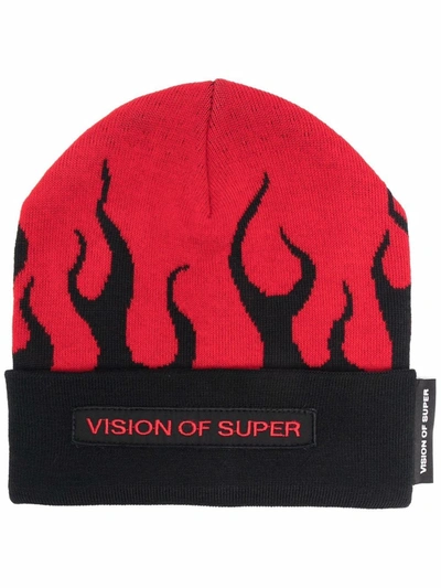 Shop Vision Of Super Red Flame Beanie Hat In Rot