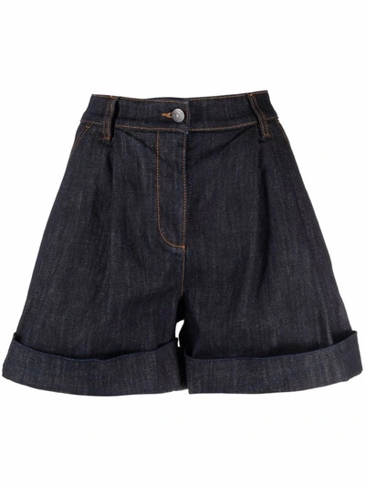 Shop P.a.r.o.s.h Wide-leg Denim Shorts In Blau