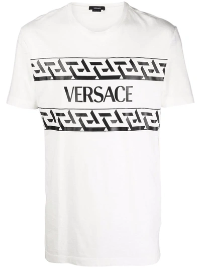 Shop Versace Greca Logo-print T-shirt In Weiss
